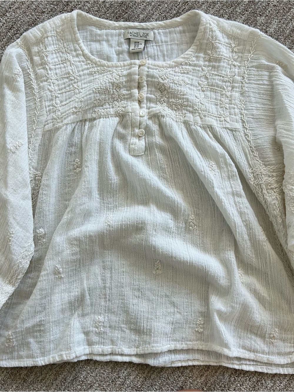 Rachel Zoe Cream Embroidered Peasant Tunic